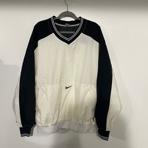 Vintage 90's Nike Pullover windbreaker Center Swoosh V Neck White